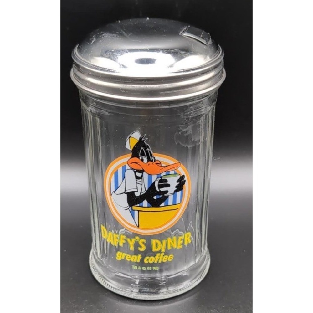 Vintage 1995 Looney Tunes Daffy Duck Sugar Shaker Daffy's Diner Glass Chrome Lid